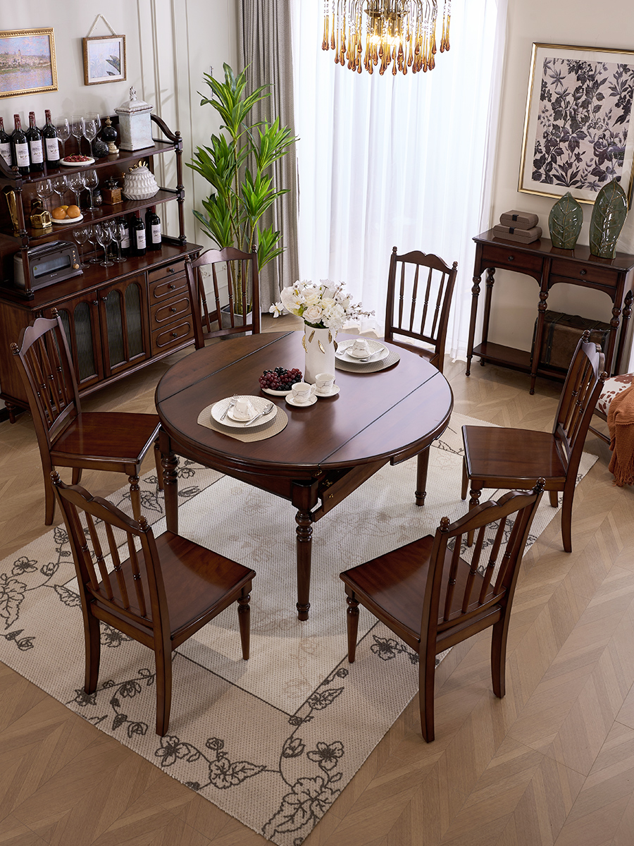 美式中古风桃花芯木全实木跳台/功能餐桌